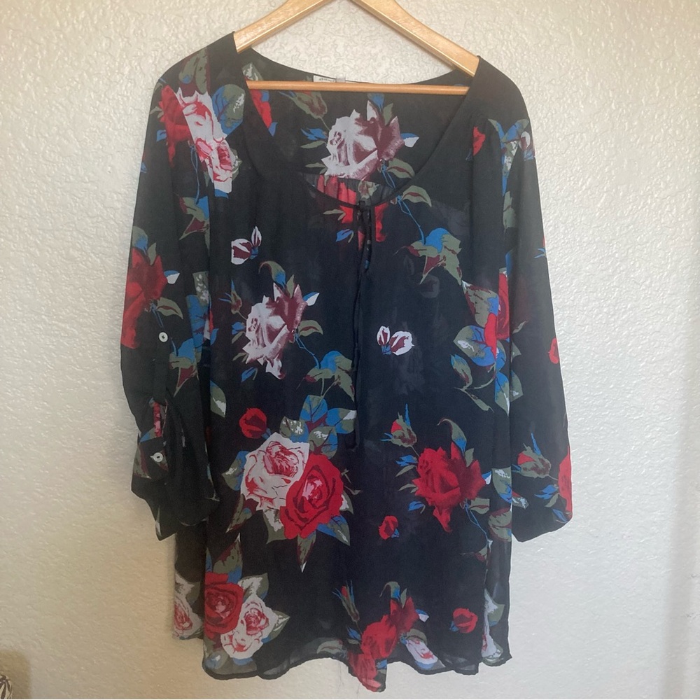 Daniel Rainn Blouse Multicolor Floral Mesh Top Women’s Size 3XL